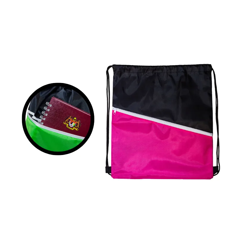 2 Tone Drawstring Bag with Front Pocket