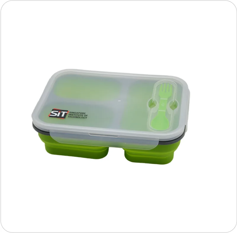 Collapsible Lunch Box 3 compartments with Forkspoon