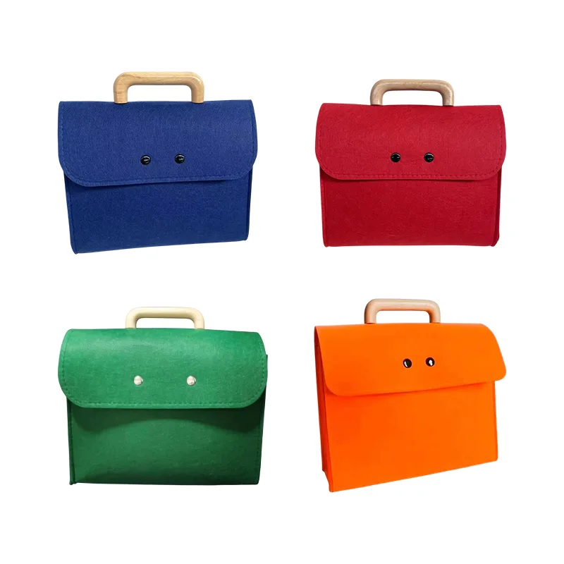 Felt Tote Bag with Wooden Handle